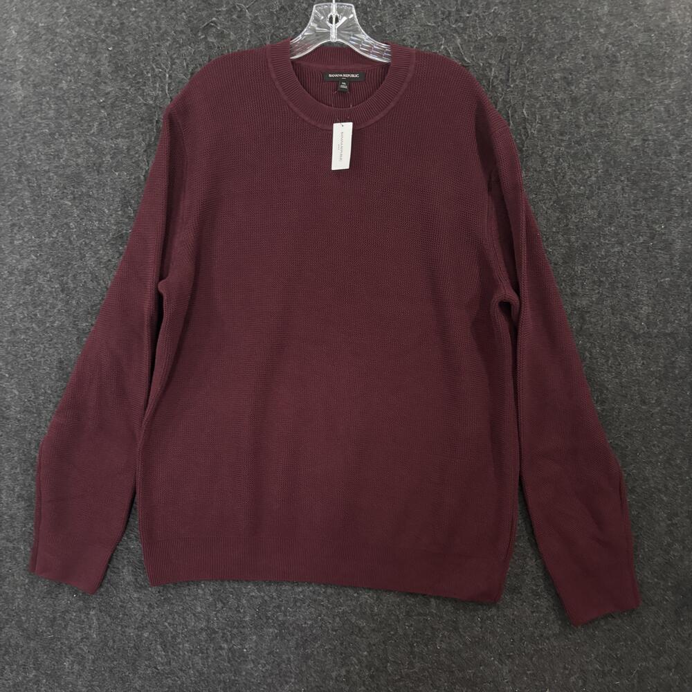 Banana Republic Racking-Stitch Sweater Men's XL Burgundy Knit Crewneck Pullover